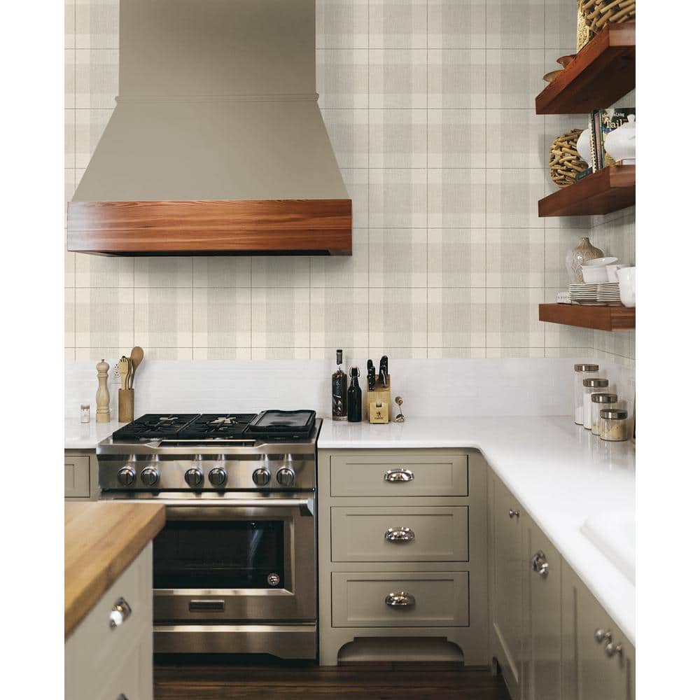 Neutral Plaid Peel and Stick Vinyl Wallpaper Roll
