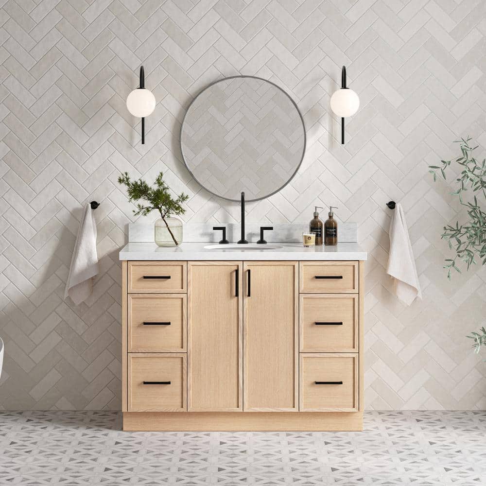 Kelly 49" Oak Single Sink Vanity with Carrara Marble Top
