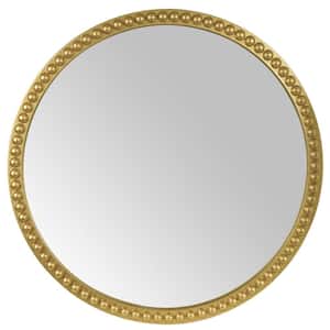30 in. W x 30 in. H Gold Ballpoint Round Contemporary Style Beaded Framed Vanity Interior Design Home Decor Wall Mirror