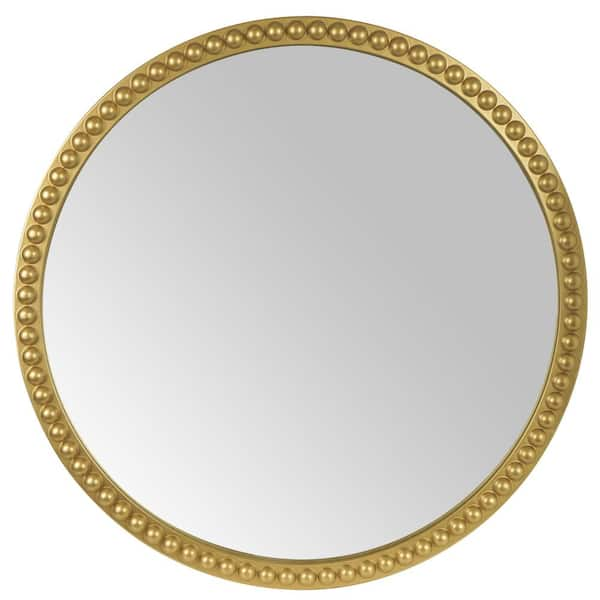 Small Beaded Carved Round Wall Mirror in Gold – BHFhome