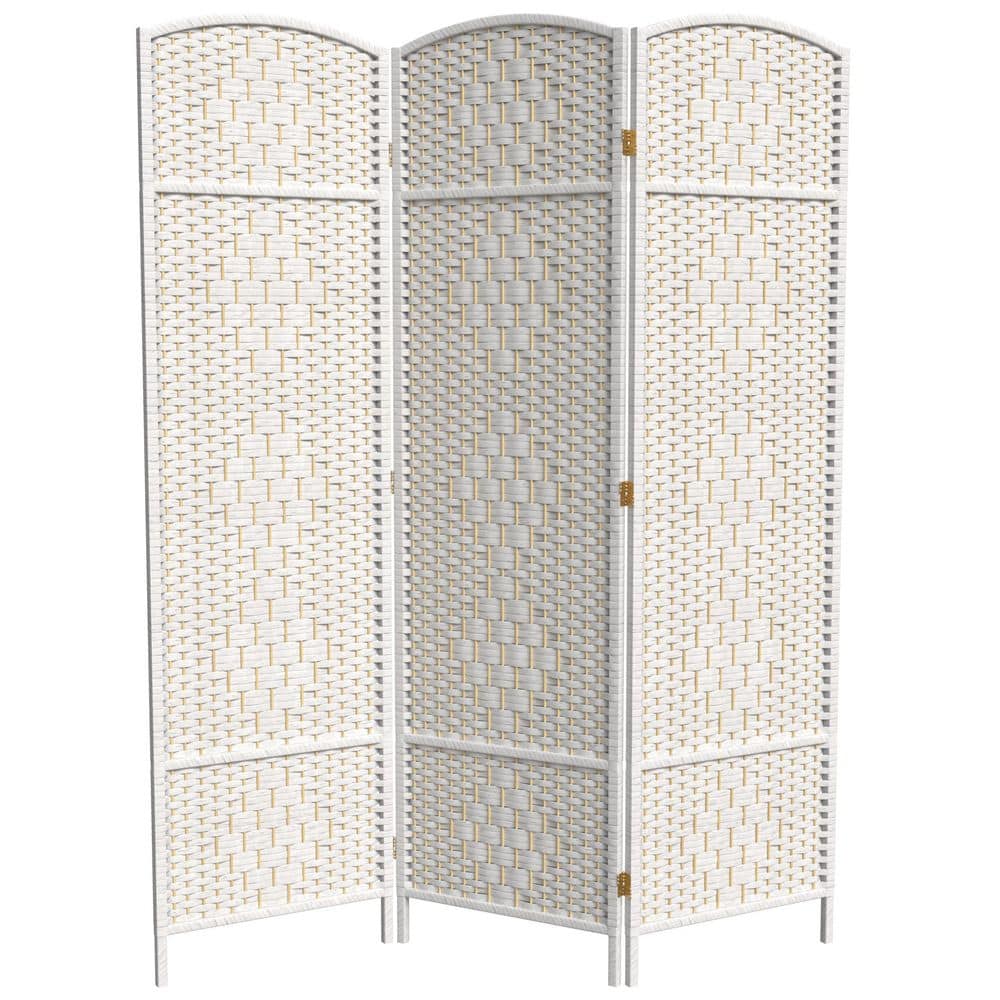 Oriental Furniture 6 ft. Tall Diamond Weave Room Divider - White - 3 Panel