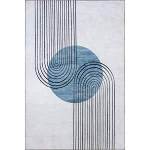 Martine Abstract Sun Machine Washable Area Rug Blue 2 ft. 8 in. ft. x 8 ft. ft. Runner Rug