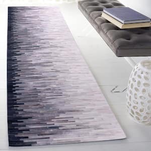 Faux Hide Ivory/Gray 3 ft. x 8 ft. Machine Washable Plaid Gradient Runner Rug