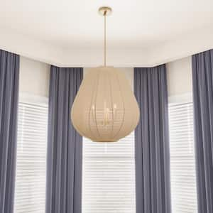 Modern Farmhouse 19.68 in. 3-Light Chandelier Classical Lantern Hanging Light Fixture with Fabric Shade