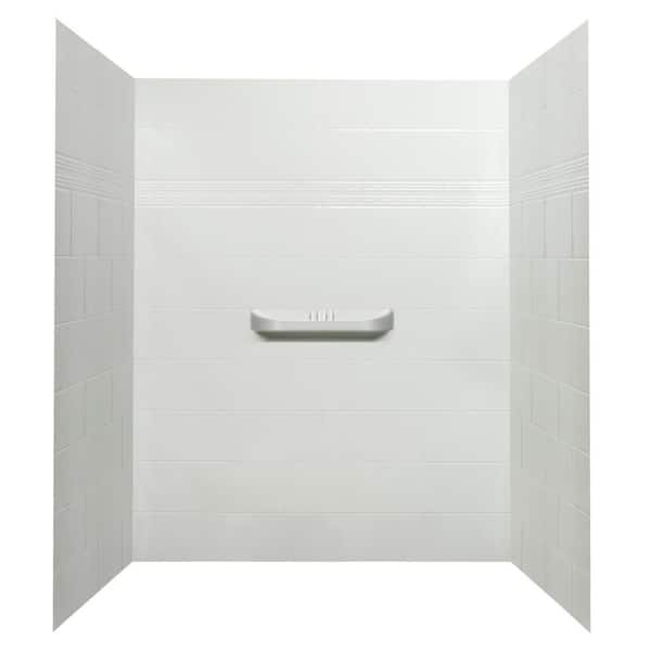 A&E Sabo 36 in. x 60 in. x 75 in. 3-Piece Acrylic Glue-Up Alcove Shower Wall Kit with Integrated Shelf in White