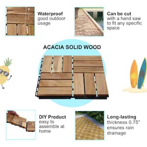 12 in. x 12 in. Square Acacia Wood Interlocking Flooring Deck Tiles Checker Pattern For Patio Brown(Pack of 30 Tiles)
