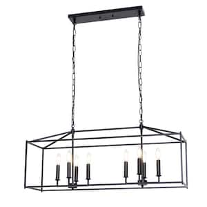 8-Light 39.4 in. Caged Farmhouse Hanging Chandelier for Dining Room