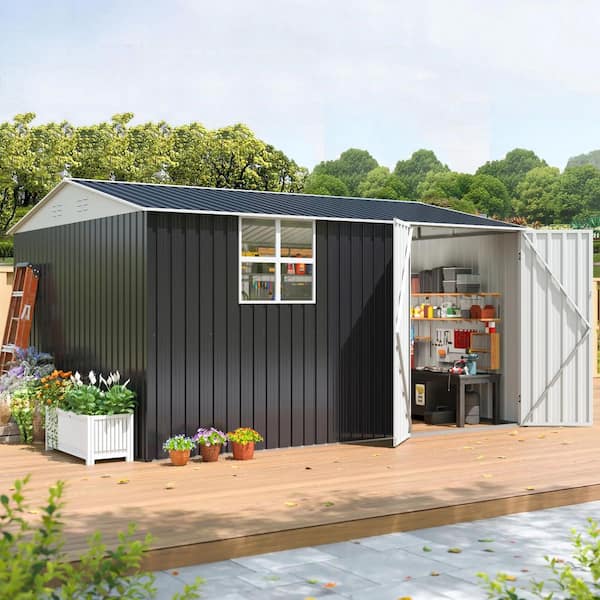 NETAJE 12 ft. W x 10 ft. D Metal Outdoor Storage Shed Featuring