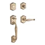Westcliff Single Cylinder Matte Brass and Black Door Handleset with Right-Handed Door Lever and Traditional Arch Rose