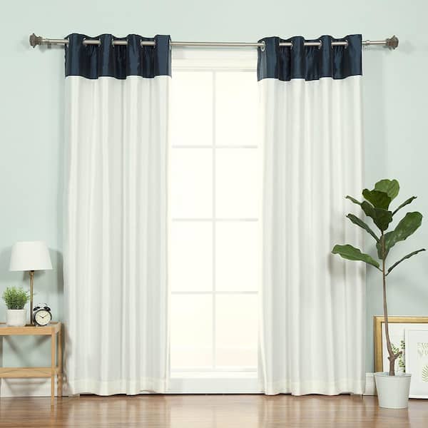Best Home Fashion Ivory/Navy Color Block Faux Sillk Blackout Curtain - 52 in. W x 84 in. L