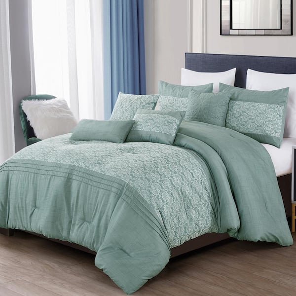 7 Piece All Season Bedding King size Comforter Set, Ultra Soft Polyester Elegant Bedding Comforters Green