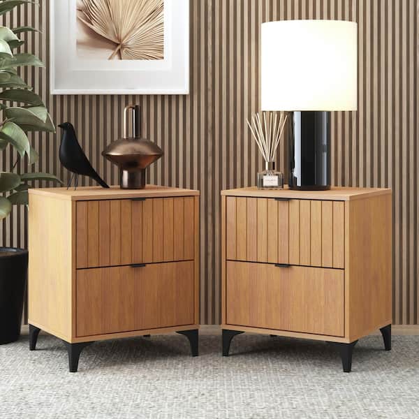 GALANO Zaffy Amber Walnut 2-Drawer Nightstand (Set of 2) (18.9 in. W x 15.7 in. D x 23 in. H)