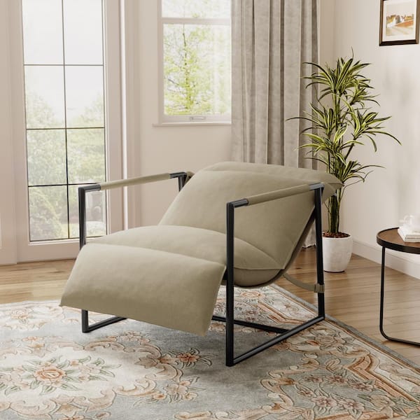 Uixe Beige Adjustable Headrest Height Sling Accent Arm Chair with Matte Black Metal Frame and Removable Cushions (Set of 1)