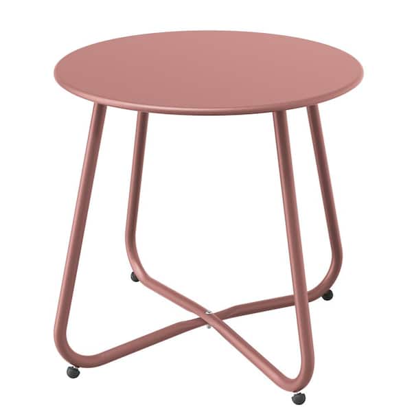 Angel Sar Lotus Pink Outdoor Weather Resistant Round Metal Patio Side Table