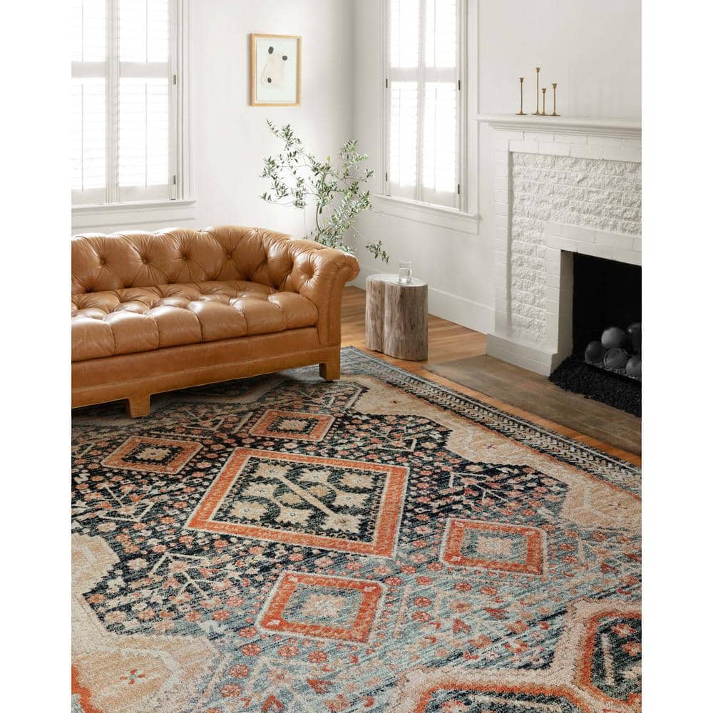 Jocelyn Navy and Rust Hand-knotted Rectangular Synthetic Rug