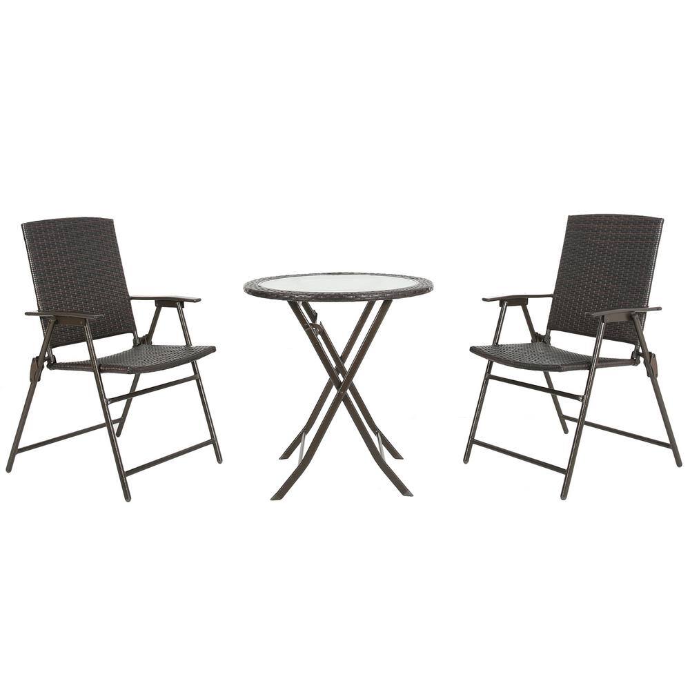3-Piece Folding Wicker Steel Outdoor Bistro Set