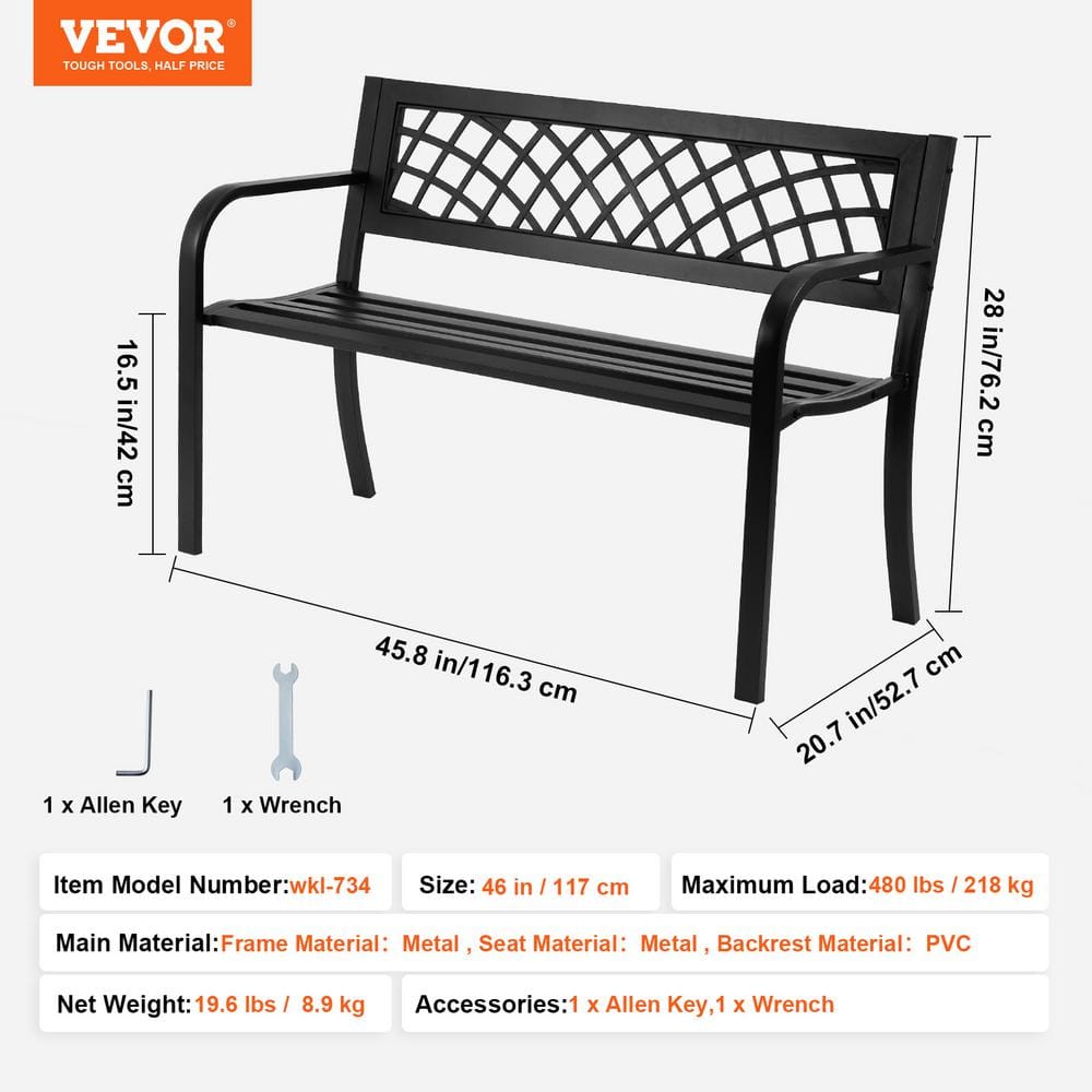 VEVOR 46 Inch Black Metal Outdoor Garden Bench