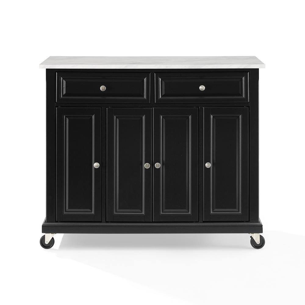 Avery Distressed Black Kitchen Island with Faux-Marble Top