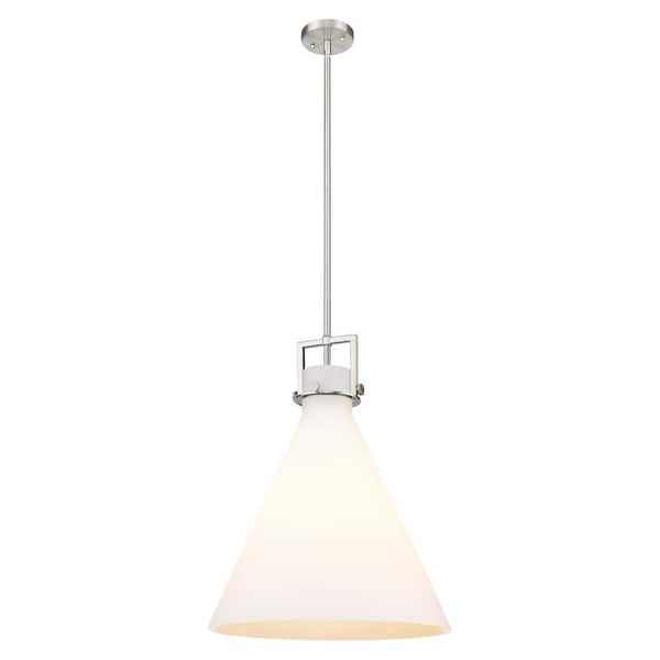 Newton Cone 100-Watt 1-Light Satin Nickel Shaded Mini Pendant Light with Painted Glass Shade