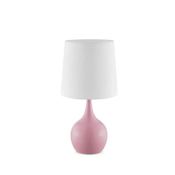 HomeRoots Charlie 23.5 in. Pink Integrated LED Gourd Interior Lighting Table Lamp for Living Room w/White Metal Shade