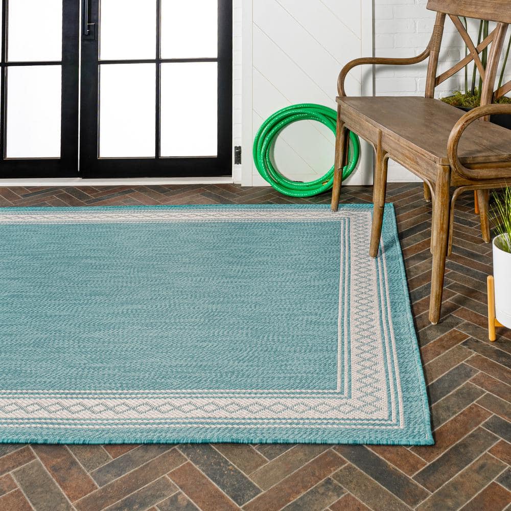 Aqua and Light Gray Reversible Diamond Synthetic Area Rug