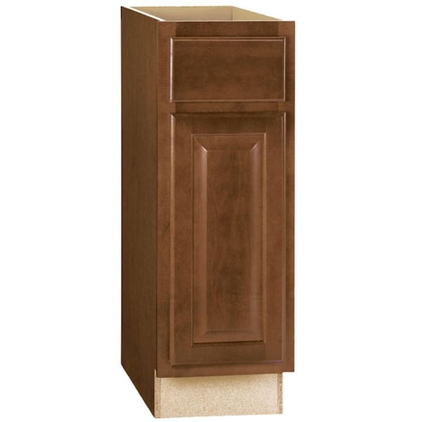 Hampton Bay Hampton 12 in. W x 24 in. D x 34.5 in. H Assembled Base Kitchen Cabinet in Cognac with Ball-Bearing Drawer Glides