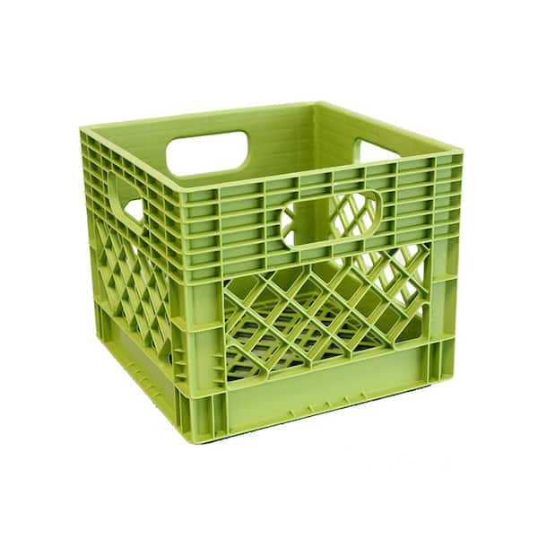 GSC Technologies 11 in. H x 13 in. W x 13 in. D Plastic Storage Milk Crate in Key Lime Green