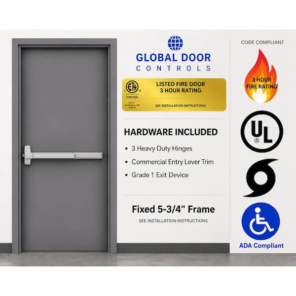 Flush Doors Series 36x84in. Right Handed Stainless Steel Finish, Metal 18G Door Kit;Fixed 5-3/4in 16G Frame and Hardware