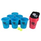 Giant Red and Blue Yard Pong Game for Whole Family with 12 Buckets, 2 Balls and Carrying Tote