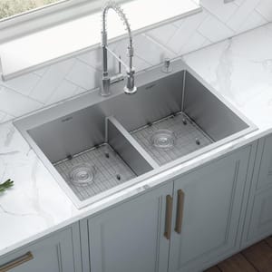 33 in. x 22 in. Double Bowl Drop-in 16-Gauge Stainless Steel Kitchen Sink