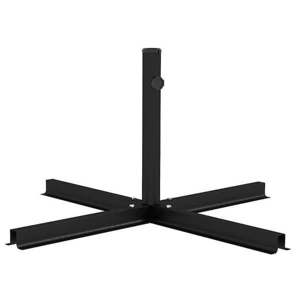 Outdoor Universal Cross Stand Steel Patio Umbrella Base for Small Cantilever Umbrellas & Large Market Umbrellas in Black