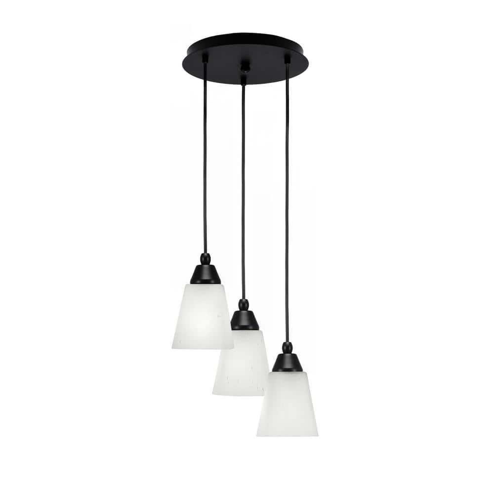 Savannah 9 in. 3-Light Matte Black Cord Pendant Light Square White Muslin G