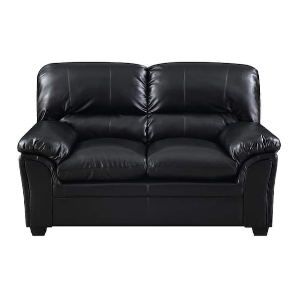 EVERGLADE HOME Arnau 64 in. Round Arm Faux Leather Straight in Black