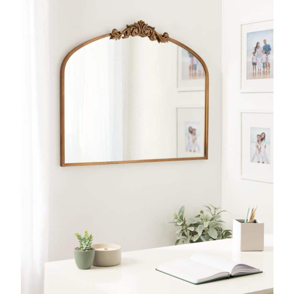 Gold Ornate Rectangular Bathroom Wall Mirror