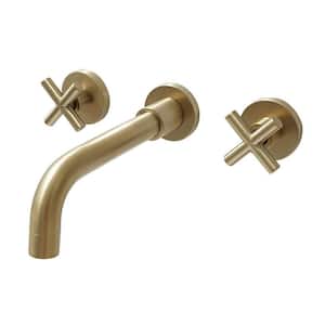 SWUG Double Handle Wall Mount Faucet with 360-Degrees Rotating Spout and Classic Cross Handle in Brushed Gold