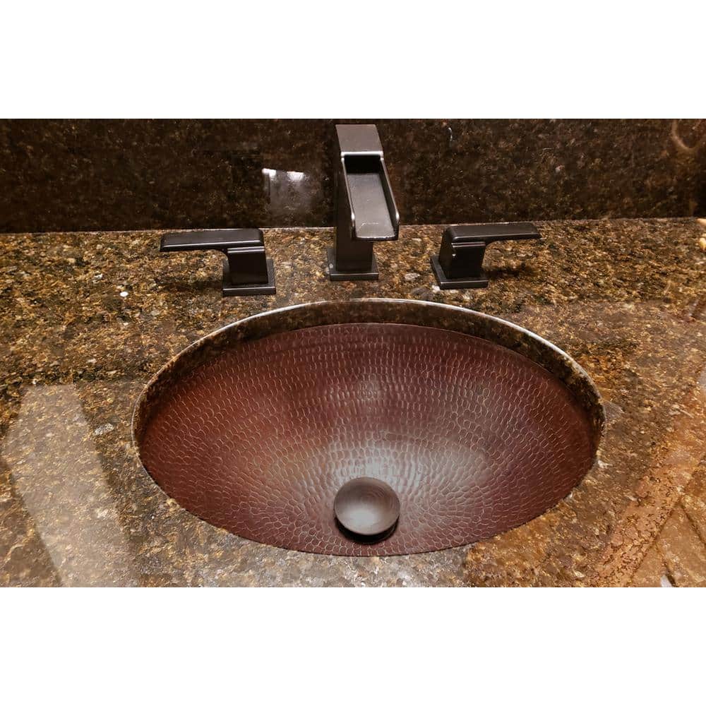 17" Oval Hammered Copper Under Counter Bathroom Sink