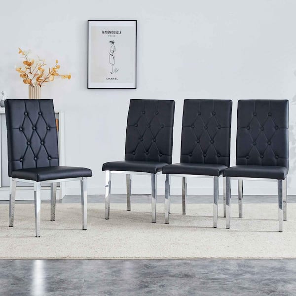 Modern Black PU Leather Seat Dining Chairs Set of 4 for Kitchen, Living, Dining Room