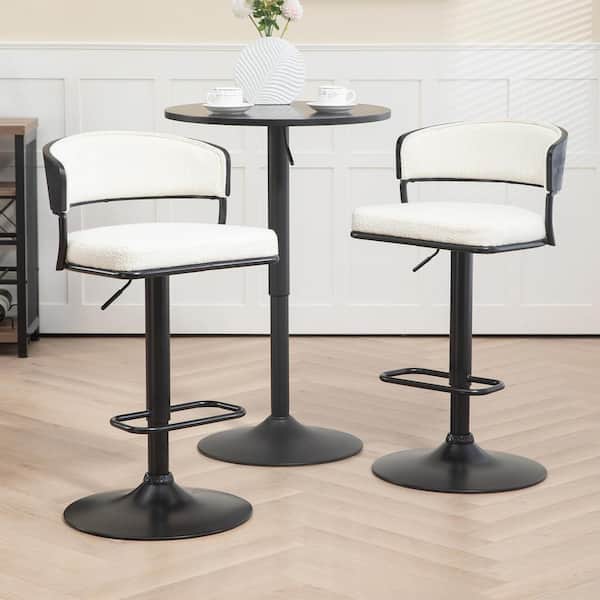 Bayle 33 in. White Metal Bar Stool with Boucle Fabric Seat 1 (Set of Included)