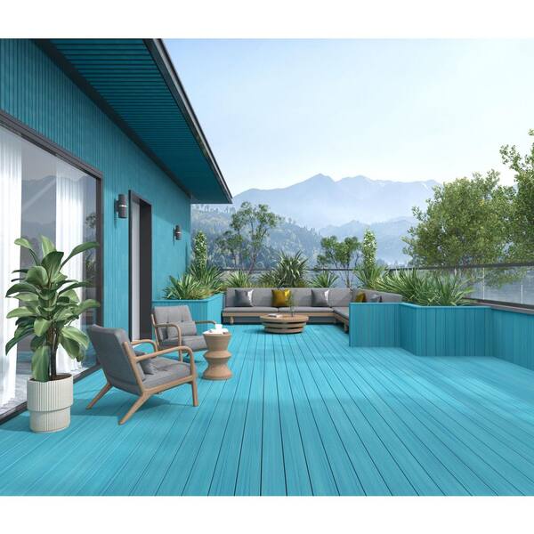Magellan PLUS 0.88 in. x 5.43 in. x 8 ft. Rustic and Wood Grain Caribbean Blue Grooved Composite Decking Board