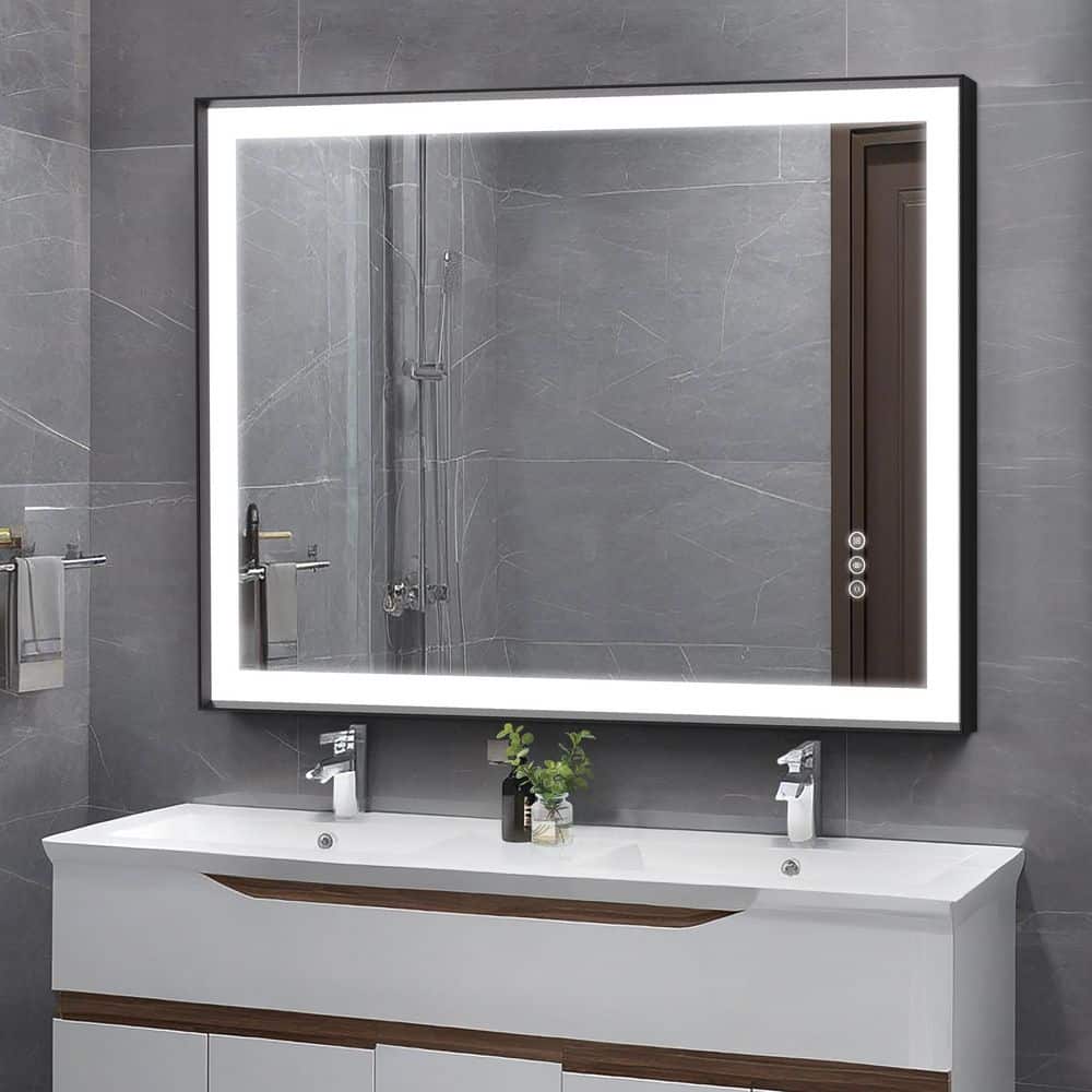 48 in.W x 36 in.H Rectangular Black Aluminum Framed Anti Fog LED Lighted Modern Wall Bathroom Vanity Mirror in Tempered price history on PriceWatchPro