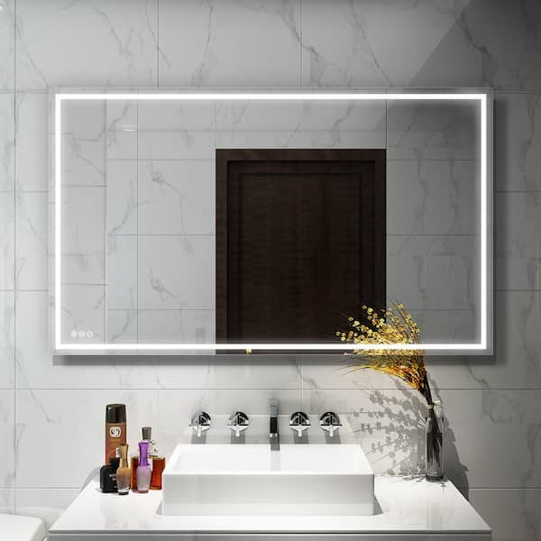 LED Bathroom Mirror Wall-Mounted Vanity Mirror with Anti Fog, Dimmable, Color Temperature Adjustable CASAINC Size: 36 x 72