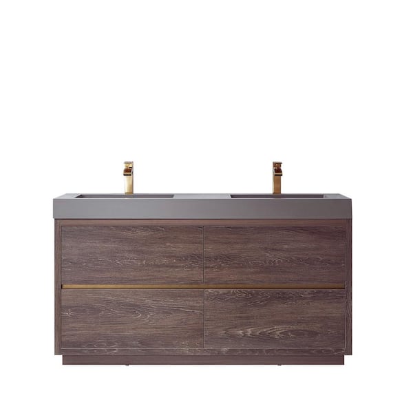 ROSWELL Huesca 60 in. W x 20 in. D x 33.9 in. H Double Bath Vanity in North Carolina Oak with Gray Composite Integral Top