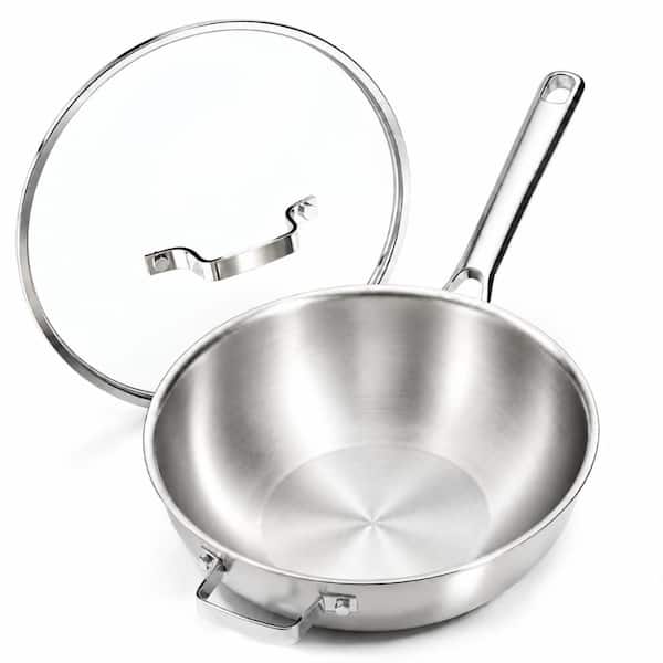 11 in Stainless Steel Wok with Lid, Non-Toxic Tri-Ply Clad Stir Fry Pan for All Stovetops