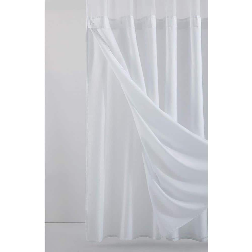 White Waffle Weave Fabric Shower Curtain with Detachable Liner