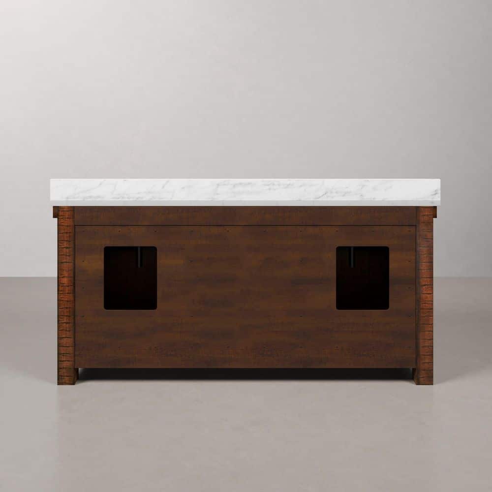 Aberdeen 72" Double Sink Rustic Sierra Vanity with Carrara White Marble Top
