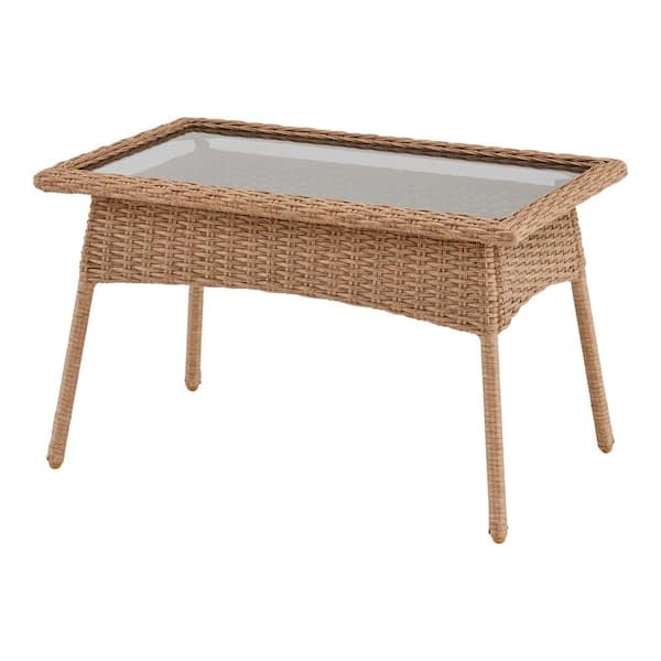 Eastlake Honey Brown Rectangle Wicker Outdoor Coffee Table with Smoky Glass