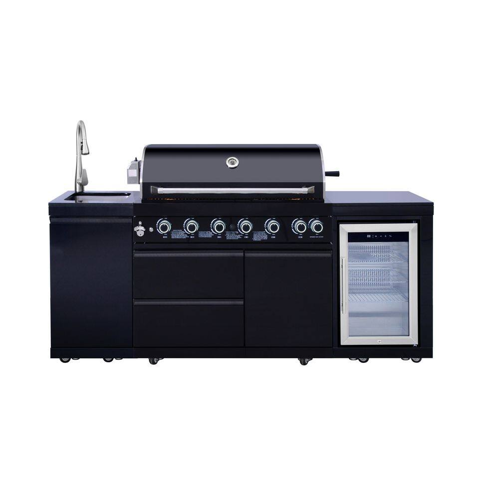 6-Burner 83500 BTU Propane Gas Grill Island Outdoor Kitchen with Refrigerator, Sink in Black Stainless Steel price history on PriceWatchPro