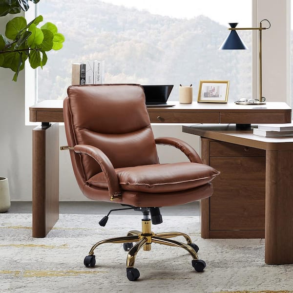 JAYDEN CREATION Calel Brown Genuine Leather Swivel Office Chair