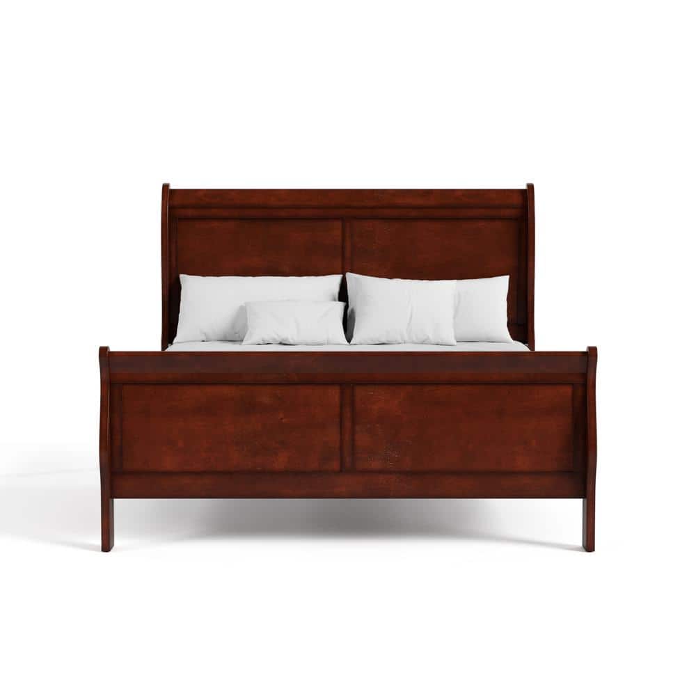 Cherry Wood Queen Sleigh Bed with Headboard and Footboard