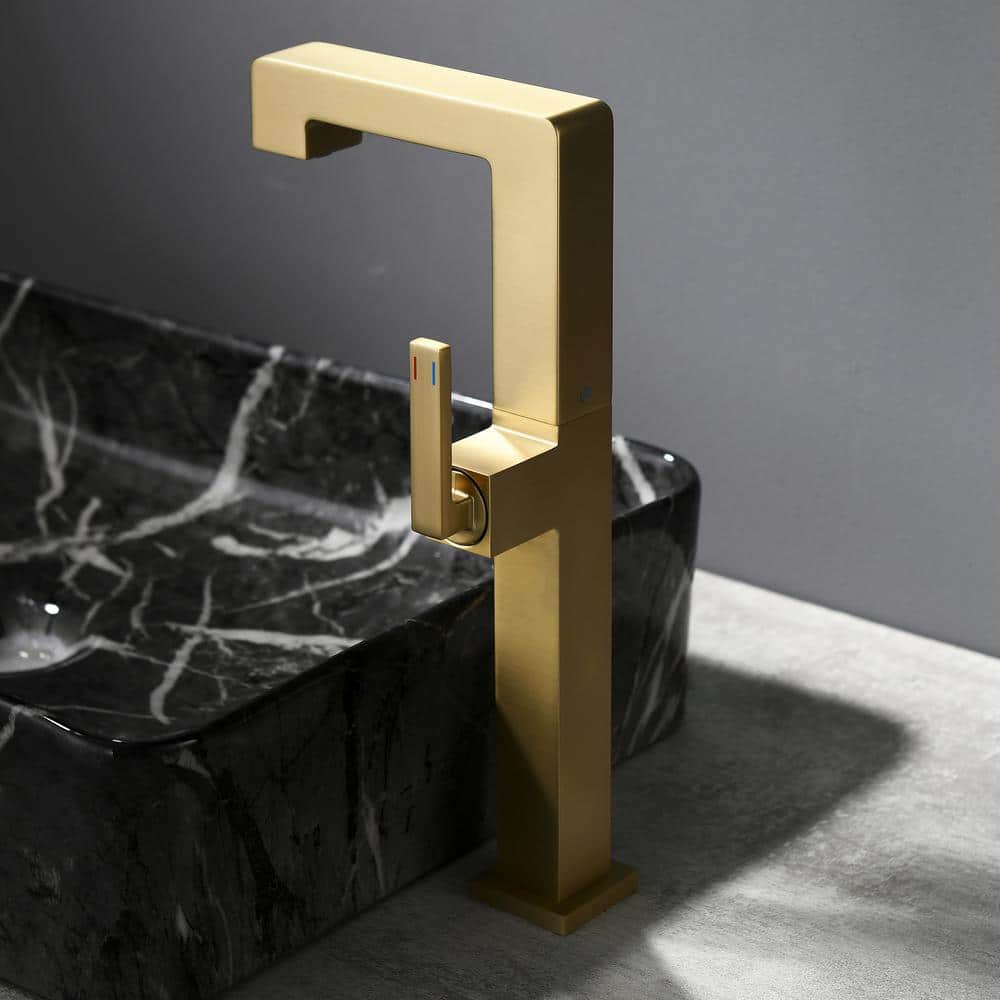 Brushed Gold Tall Single Handle Vessel Sink Faucet